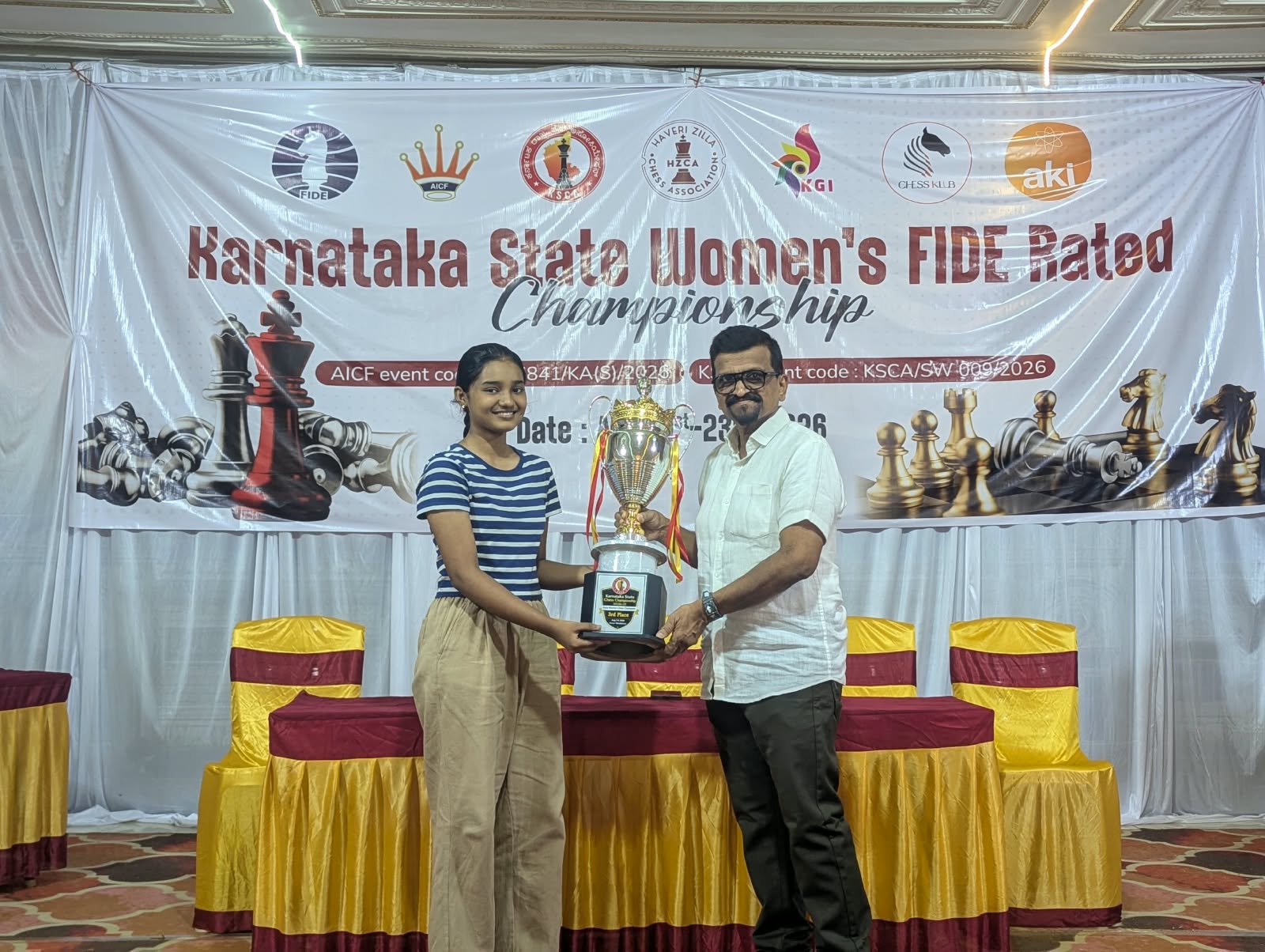  Simra Nadaf for securing 3rd place at the Karnataka State Women's Chess Championship 