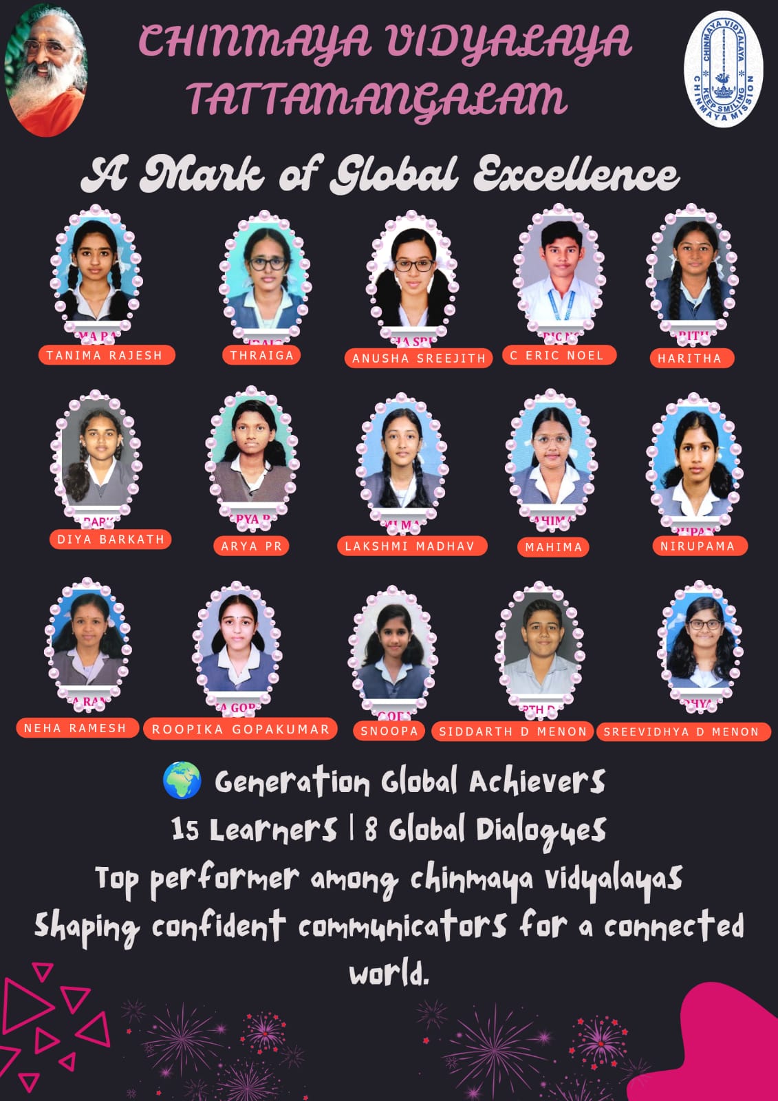 Chinmaya Vidyalaya, Tattamangalam proudly shines as the top-performing Chinmaya Vidyalaya on the Generation Global platform
