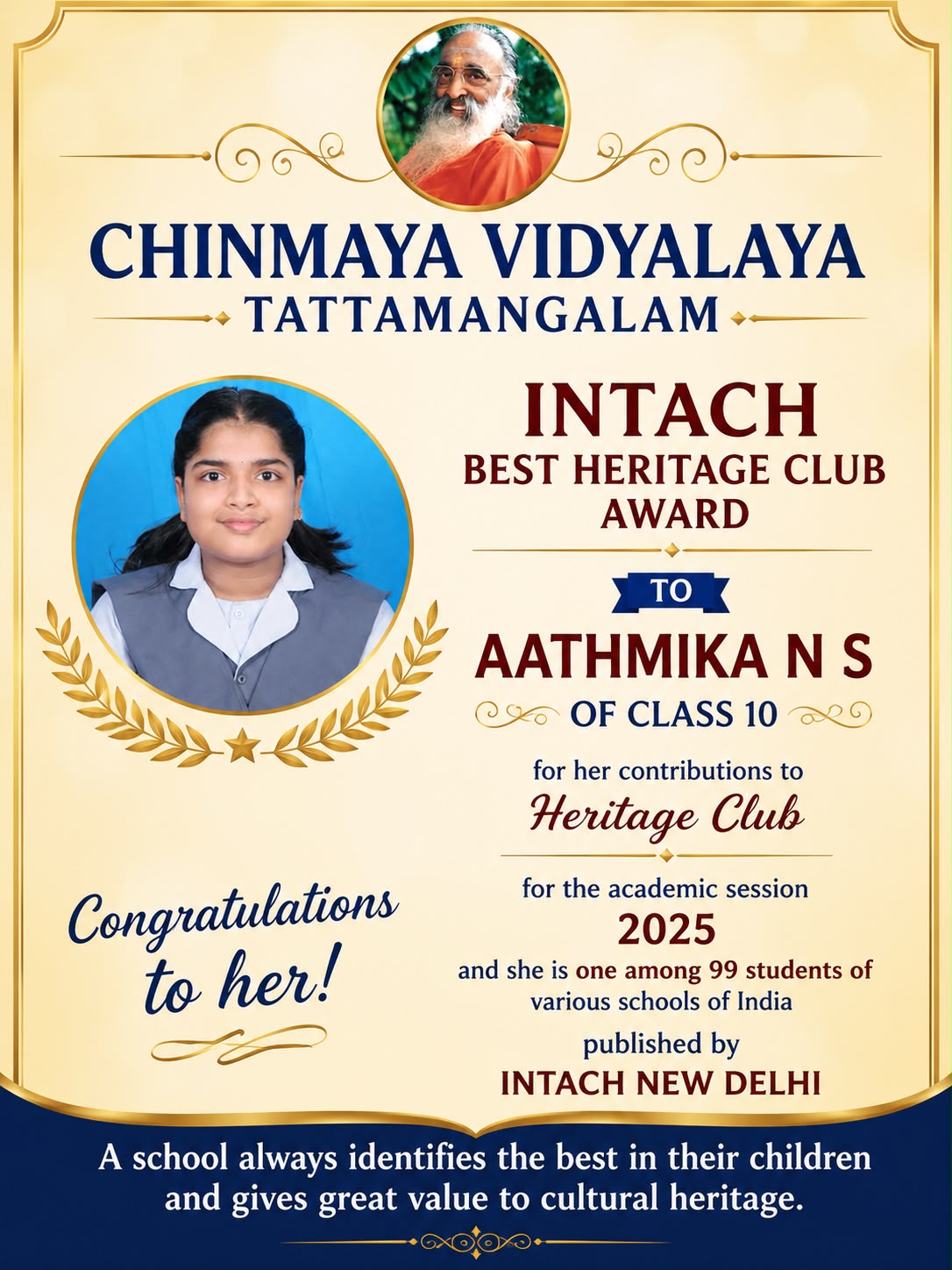 Intach Heritage Club Award 
