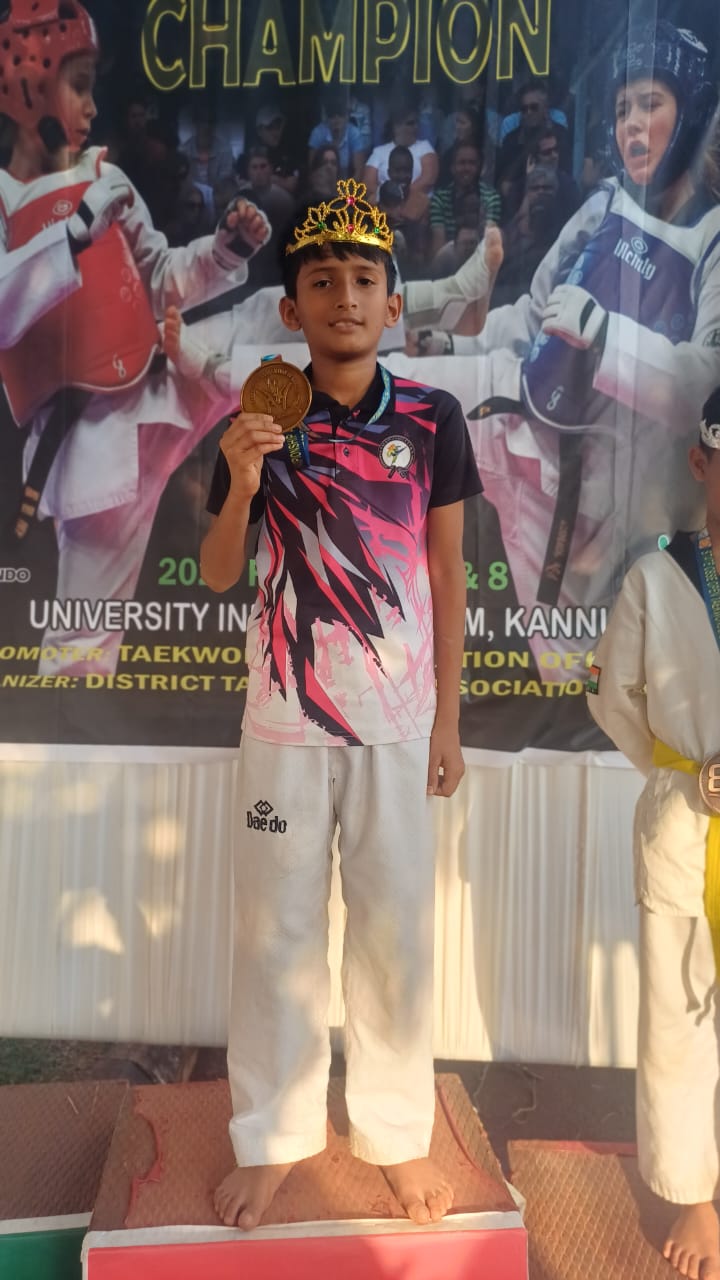 ACHIEVEMENT---- Arjith of class5A 8th State CBSE Taekwondo  meet  1st position gold medal